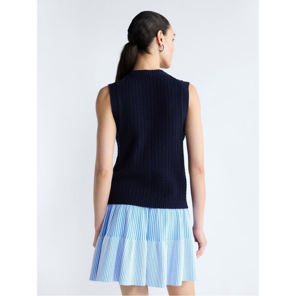 Free Assembly Navy Cable Knit Button Vest with Gold Buttons - Picture 3 of 9